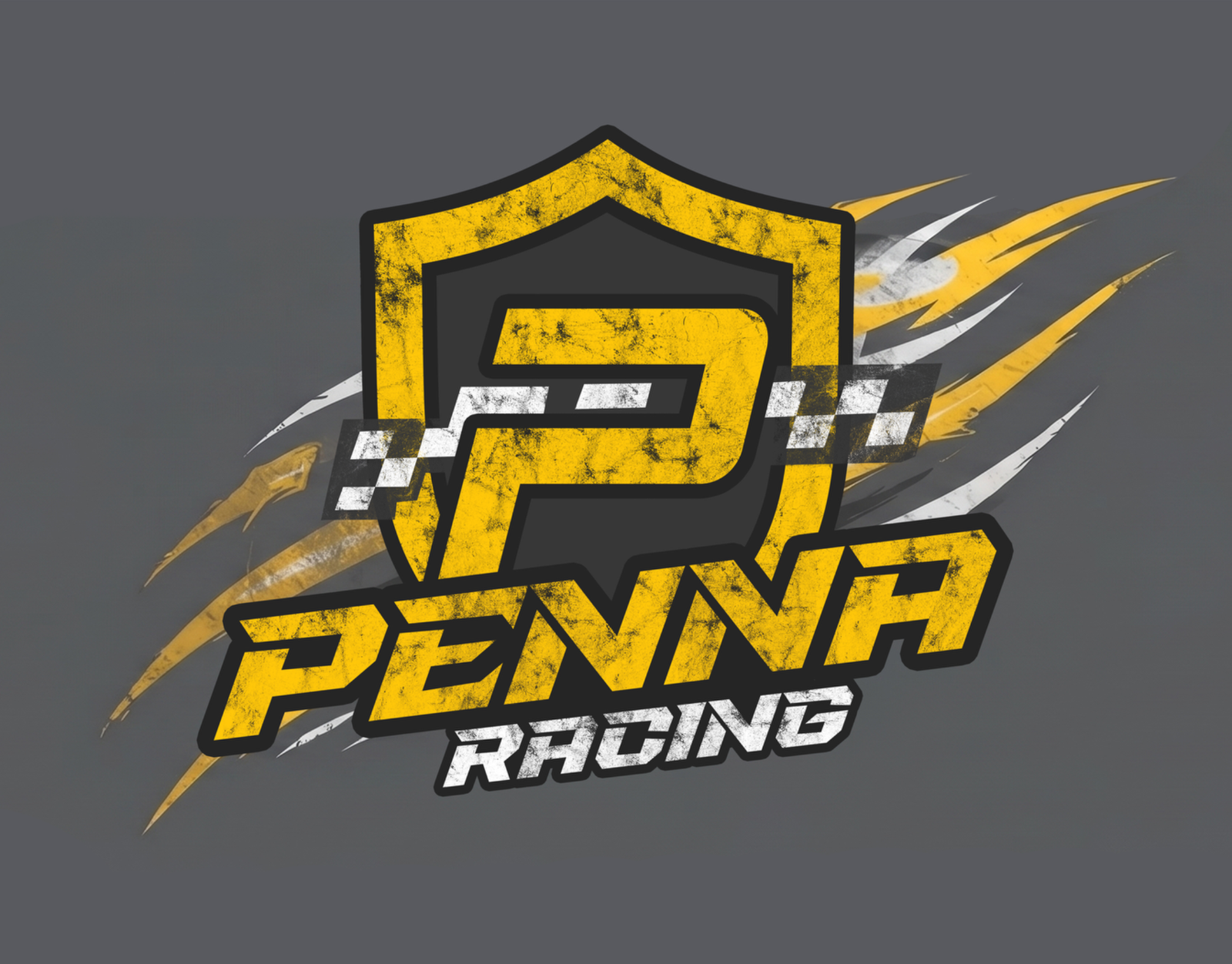 Logo Penna Racing, em amarelo, branco e grafite