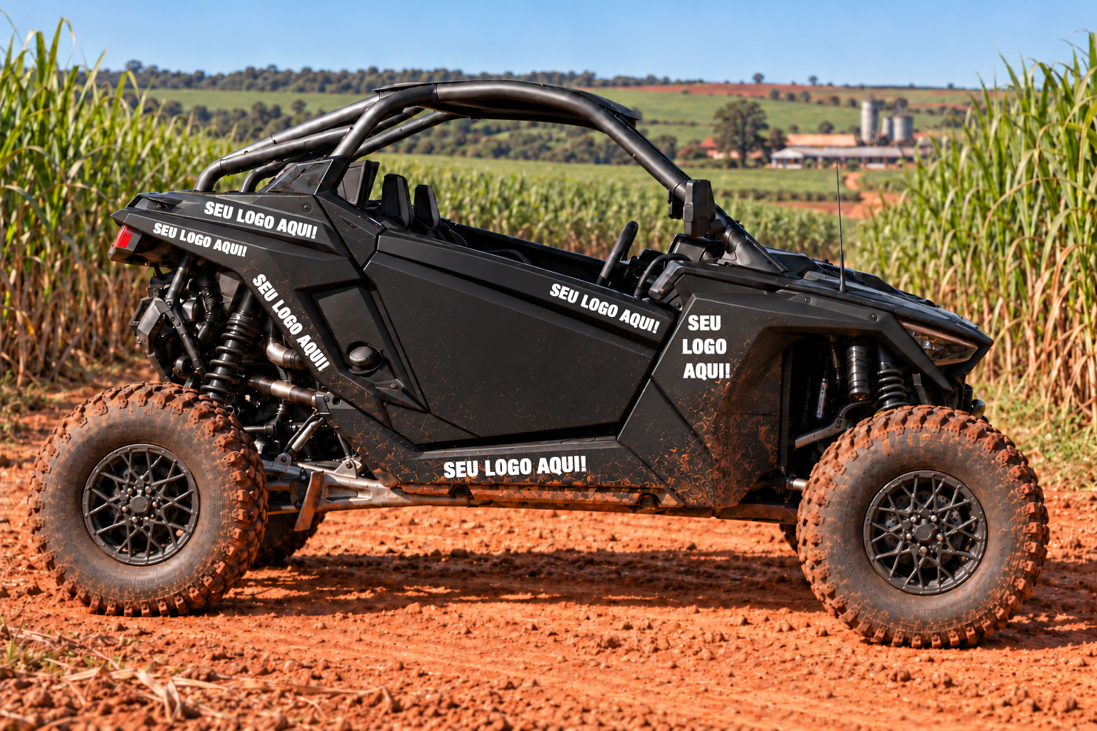 Simulação de espaços para logos de patrocinadores na lateral de um UTV Penna Racing